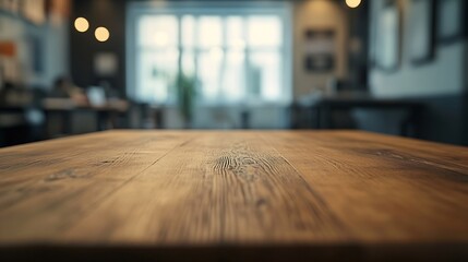 On the blurred background of the empty office room a wooden board rested atop the table : Generative AI