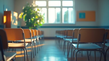 Poster - Empty classroom with chairs Conference room Back to school Indoor : Generative AI