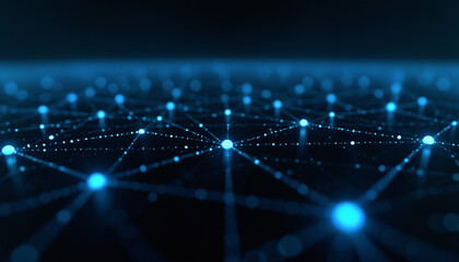 Poster - Flowing Digital Network with Glowing Connections: A flowing digital network with glowing connections, symbolizing seamless technological communication and integration.
