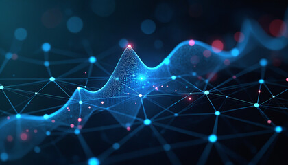Poster - flowing digital network with bright nodes: a digital network with bright nodes flowing seamlessly, r