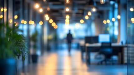 Aufkleber - employees blur in the workplace in office with computer or shallow depth of focus of abstract background : Generative AI