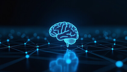 Poster - AI Brain Icon in a Connected Network: An AI brain icon embedded in a connected network, symbolizing artificial intelligence and data integration in modern technology.