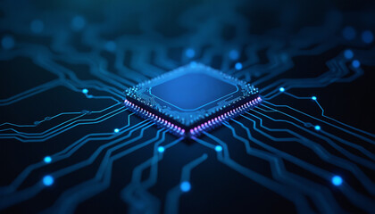 Poster - microchip icon with circuit network: a microchip icon embedded in a circuit network, symbolizing the