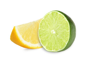 Wall Mural - Fresh lemon and lime isolated on white