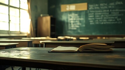 Wall Mural - Interior of empty classroom with copybook on desk : Generative AI