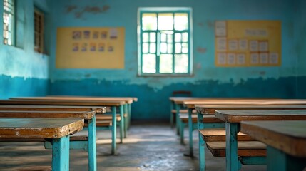 Poster - Empty classroom of a primary school from India : Generative AI