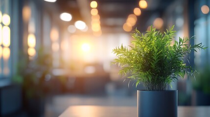 Fototapete - blurred spacious open office environment abstract effect that highlights the play of light and bokeh in the background : Generative AI