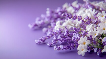 Poster - white and purple flowers on purple paper background : Generative AI