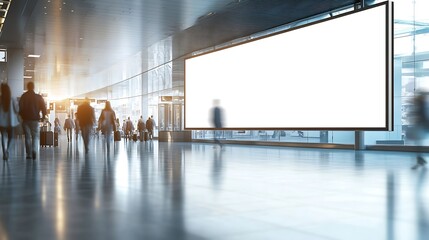 Aufkleber - blank billboard with Blurred image of people walking in airport terminal : Generative AI