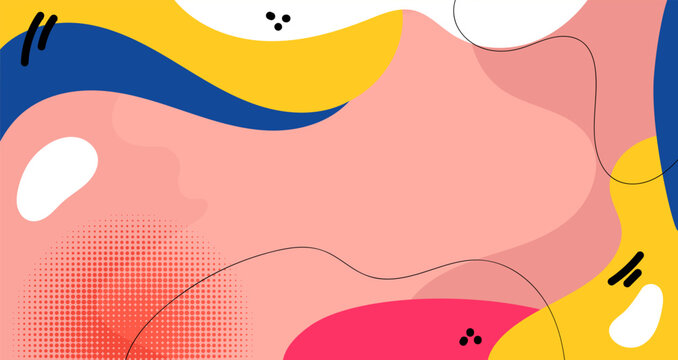 Hand drawn Doodle pattern background with abstract shapes and dots. Modern pattern bright color creative trendy fluid for Banner, Flyer, Cover, Wallpaper