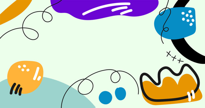 Hand drawn Doodle pattern background with abstract shapes and dots. Modern pattern bright color creative trendy random line for Banner, Flyer, Cover, Wallpaper