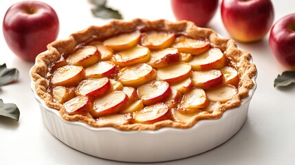 Poster - Baking dish with raw apple pie isolated on white : Generative AI