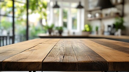 Aufkleber - Wood table top on blurred kitchen background can be used mock up for montage products display or design layout : Generative AI