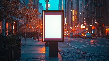 Wall Mural - Blank mock up of vertical street poster billboard on city background Electronic modern empty scoreboard on the background of a city street in the evening copy space : Generative AI