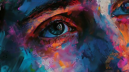 Poster - A vibrant close-up of an expressive eye, showcasing a blend of colors and abstract textures.