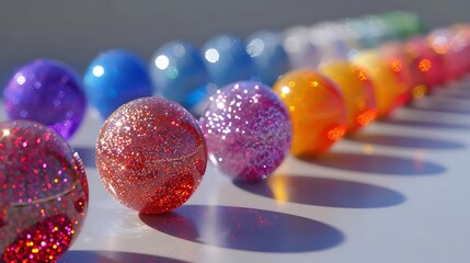 Wall Mural - A colorful arrangement of glittery spheres reflecting light in a gradient pattern.