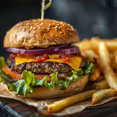 Canvas Print - delicious burger, fast food.