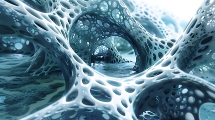 Canvas Print - A close-up view of abstract, organic structures resembling a network of interconnected cells or membranes.