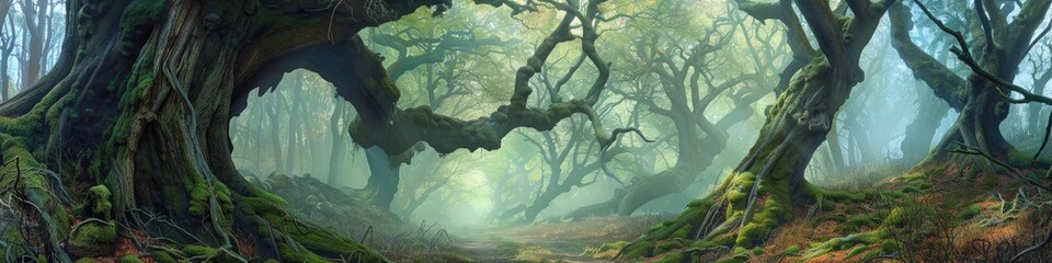Poster - Mysterious Forest with Intricately Intertwined Trees Full of Enchantment