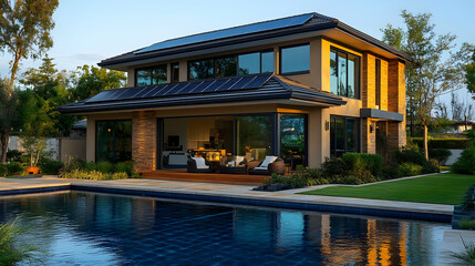 Wall Mural - Modern home with a swimming pool and patio.