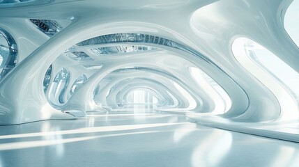 Canvas Print - Futuristic Architectural Interior with White Curved Walls and Windows