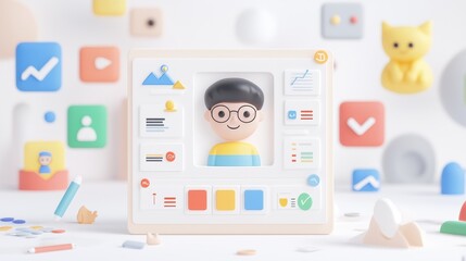 Poster - D Cartoon User Profile Interface Design with Colorful Icons