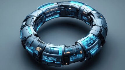 Canvas Print - Futuristic Technology Ring With Glowing Blue Lights and Digital Interface