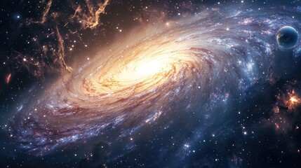 Wall Mural - galaxy with bright stars and colorful nebulae, with earth visible from afar