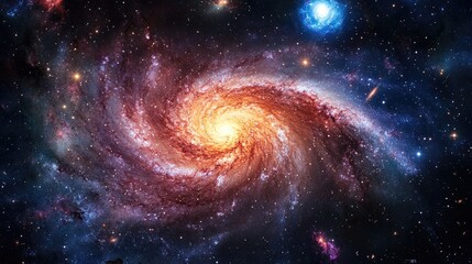 Wall Mural - galaxy with bright stars and colorful nebulae, with earth visible from afar