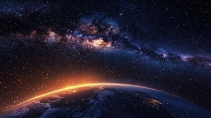 Wall Mural - the milky way galaxy arching over a bright earth, with stars filling the night sky