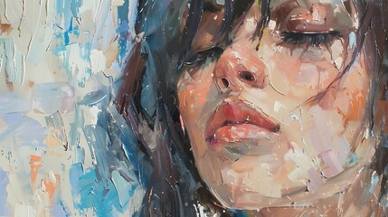 Canvas Print - A close-up portrait of a woman with expressive features, showcasing vibrant colors and brushstroke techniques.