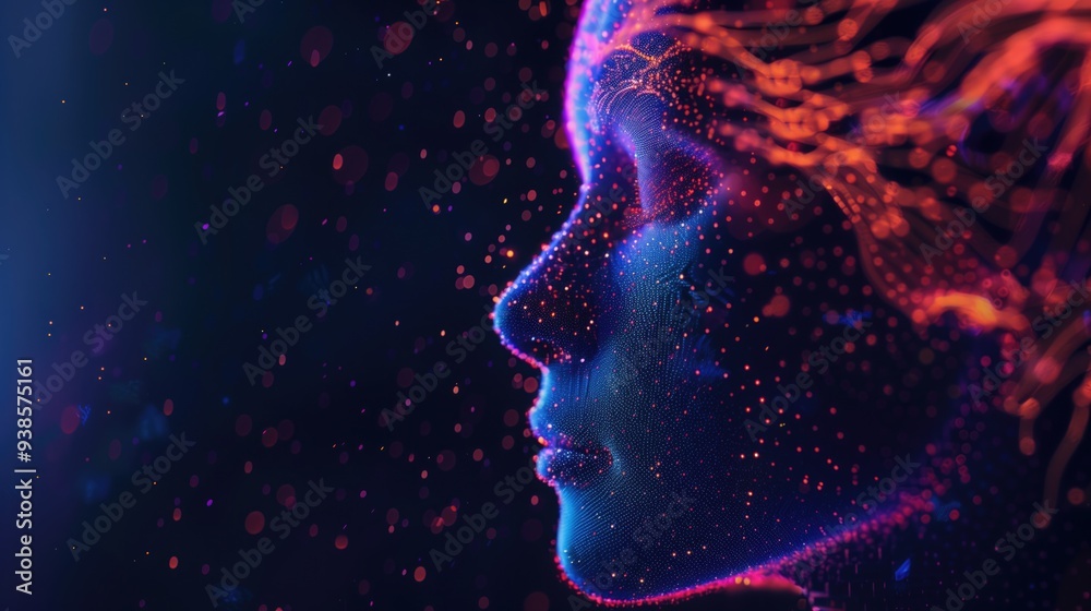 Futuristic 3D profile of human face with glowing neural connections in ...