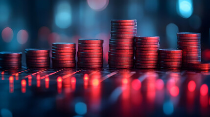 Sticker - Stacked coins with a red glow in the background.