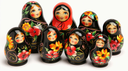 Wall Mural - The Russian matryoshka doll set includes seven dolls with different sizes and colors