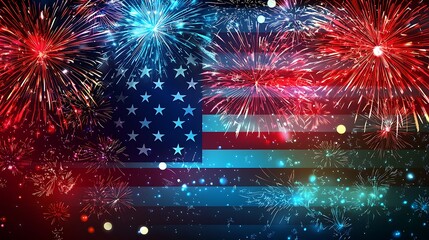 ai generated celebratory fireworks on background of american flag at usa independence day