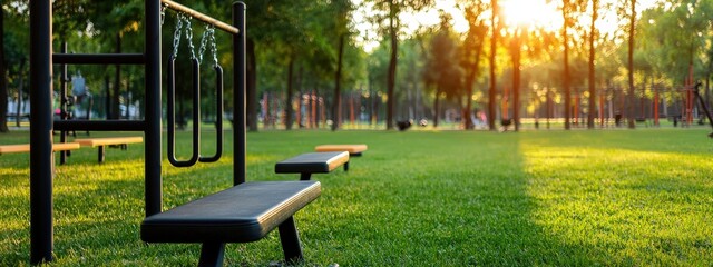 Wall Mural - A park including fitness equipment that symbolizes the incorporation of well-being and health into metropolitan environments