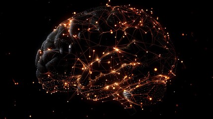 Poster - 3D digital illustration of a brain with glowing neural connections. The image symbolizes the interconnectedness of the brain's neural network and the flow of information.