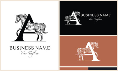 line art horse head letter a logo