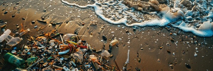 Poster - Trash and refuse scattered along the shoreline