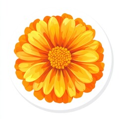 Sticker of a marigold in circle shape, flat vector illustration, on white background, digital sticker, clipart, icon