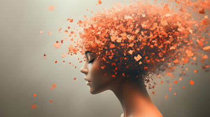 Sticker - Woman with orange hair made of geometric shapes.