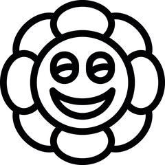 Canvas Print - Line art illustration of a happy smiling flower with closed eyes