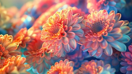 Poster - A vibrant close-up of colorful flowers, showcasing intricate petals and soft lighting.