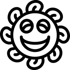 Poster - Black and white line art illustration of a sun character cartoon smiling with sunglasses shape eyes