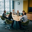 © Lamona - Office Meeting Room with Businesspeople in a Blurred Background, Emphasizing a Professional Atmosphere and the Dynamics of Corporate Collaboration and Discussion