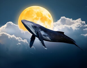 Sticker - 3d illustration. whale in the moon.