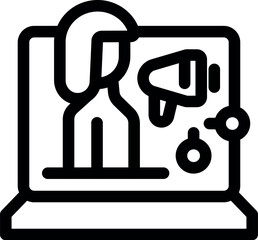 Poster - Businesswoman is presenting an online marketing campaign, symbolized by a megaphone icon on a laptop screen