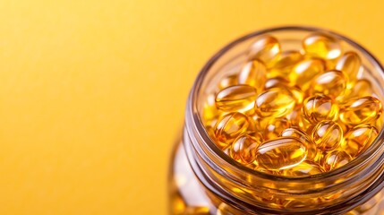 Wall Mural - Close-up of vitamin E softgels in a glass jar, immune health, warm lighting