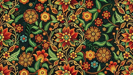 Seamless sarawak batik pattern with vibrant floral motifs, batik, seamless, traditional, Malaysian, textile, design, floral