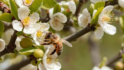 Wall Mural -  Buzzing with life  A bees dance among blossoms